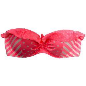 Victoria's Secret Stripes & Dots Ruffled Strapless Swim Top (34C)